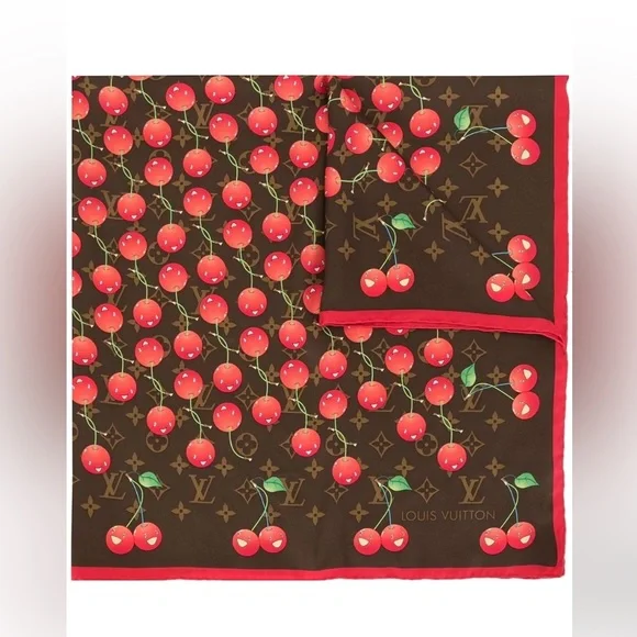Louis Vuitton x Takashi Murakami Cherry Monogram Silk Scarf rare collectible - Picture 1 of 5